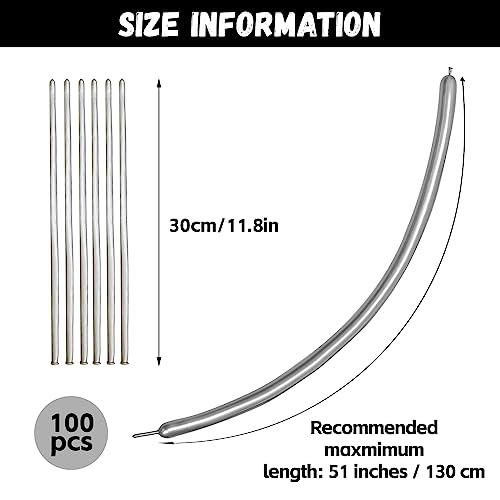 Image of 100pcs Metallic Long Balloons for Balloon Animals, Chrome 260 Balloons Art Kit for Twisting, Skinny Modeling Balloons Supplies for Birthday Party Wedding Festival Decorations
