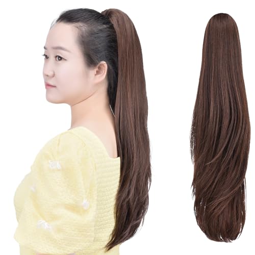 HSPCYGG Brown Ponytail Extension 22" Clip Claw Pony Tails 5.5 OZ Synthetic Hallowmas Girls Fake Hair piece Women