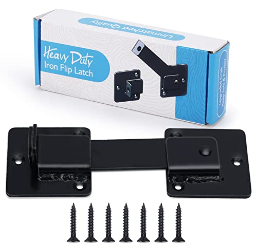 Gate Latch, Heavy Duty 6-1/2 inch Wrought Iron Door Latch, Solid Metal Flip Latch Lock for Wooden Barn Door/Fences, Safety Gate Hooks and Eye Latch Hardware Add More Security and Privacy (Black)