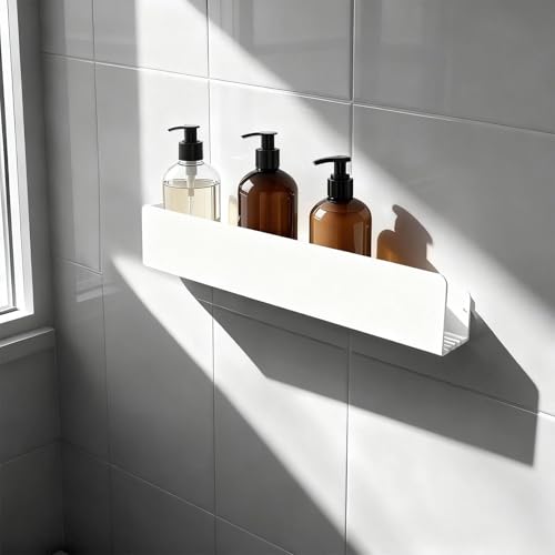 WJUAN Soporte de ducha blanco, con sistema de filtración de agua y ganchos laterales, estante de pared para ducha, incluye caja perforada y accesorios, para cuarto de baño organizador de ducha - imagen 4