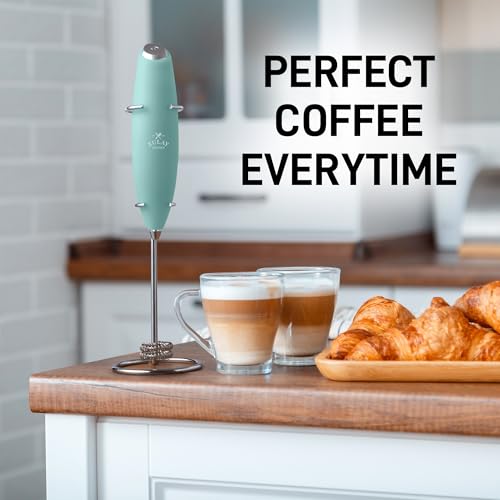 Image of Zulay Kitchen Powerful Milk Frother Wand With Duracell Batteries - Ultra Fast Handheld Drink Mixer - Electric Whisk Foam Maker for Coffee, Lattes, Cappuccino & Matcha - Double Whisk - Fresh Mint