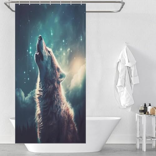 Rideau de douche loup 92x183 cm en tissu polyester imperméable - 2