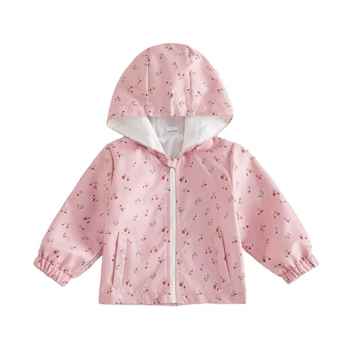 Image of MAHUAOYIXI Toddler Girls Hooded Outerwear Long Sleeve Floral/Houndstooth Print Warm Zipper Jacket with Pockets Baby Girls Coats (Pink, 6-12 Months)