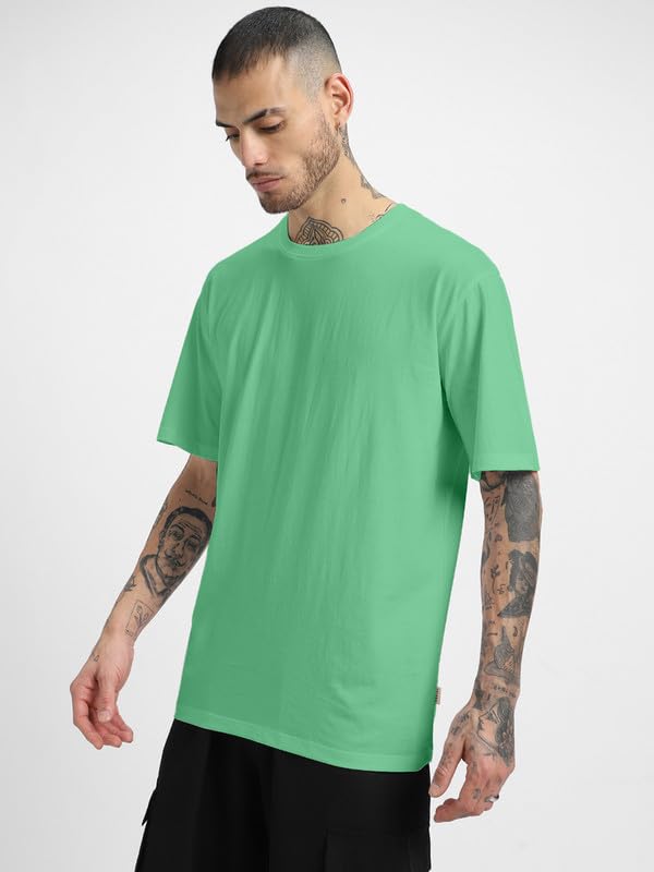 Image of Veirdo Solid Oversized 100% Pure Cotton Combo T-Shirt for Men & Boys (Half Sleeves, Round Neck, Drop Shoulder, Baggy Fit, Pack of 2, Available in S to 2XL