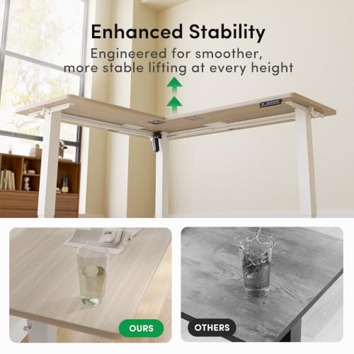Image of FEZIBO 63 inch x 55 inchL Shaped Standing Desk Adjustable Height, Electric Stand up Corner Computer Desk, Sit Stand Home Office Desk with Splice Board, Light Walnut