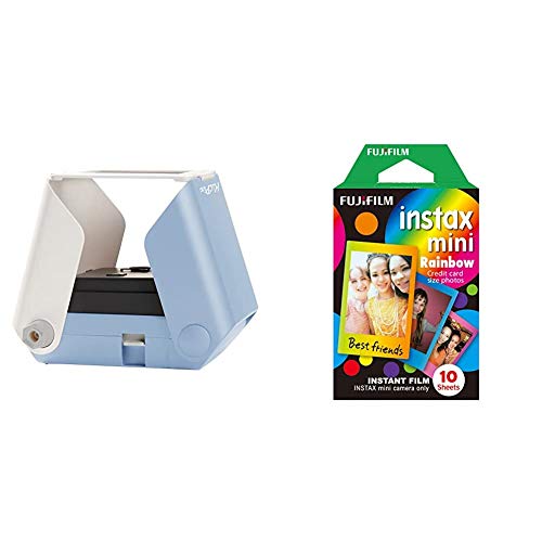 KiiPix Portable Photo Printer | Instant Compact Printer For iPhone & Android | Print Instax Photos Directly From Your Smartphone - Sky Blue & instax Rainbow Mini Film, 10 Shot Pack