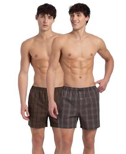 Image of Jockey 8222 Men Super Combed Mercerized Cotton Woven Checkered Inner Boxers with Ultrasoft and Durable Inner Waistband (Pack of 2, Colors & Prints May Vary)