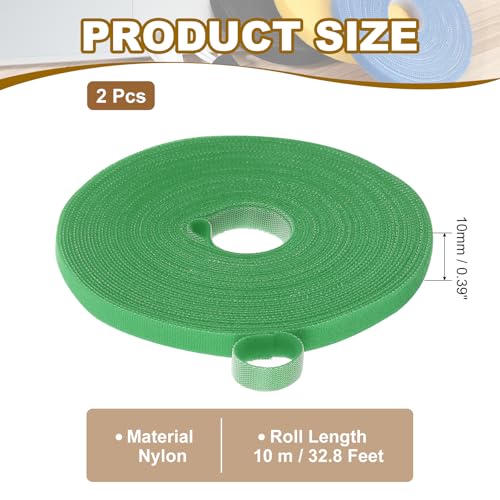 Image of PATIKIL 0.4IN x 33FT Hook and Loop Tape, 2 Pcs Double-Sided Nylon Strips Reusable Cable Ties Roll Multi-Purpose Cord Management Tape Wrap Fastener for Home Office, Green