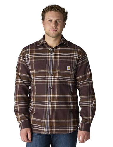 Carhartt Men's Rugged Flex Relaxed Fit Midweight Flannel Long-Sleeve Plaid Shirt, Dark Sepia, Medium