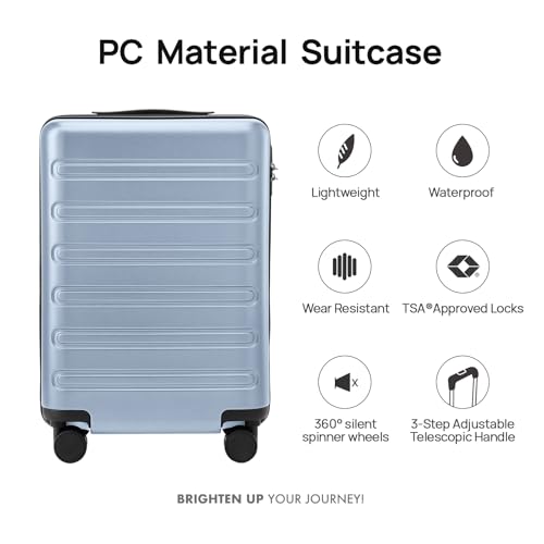 Image of NINETYGO Medium Checked Luggage 24 Inch, Checking In Luggage with Smooth Double Spinner Wheels, Hard Shell PC+ABS Suitcase, Lightweight Travel Luggage, TSA Approved (Blue, Andes)