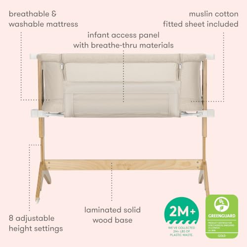 Image of Newton Baby Bassinet & Bedside Sleeper with Mattress & Sheet - Sandstone