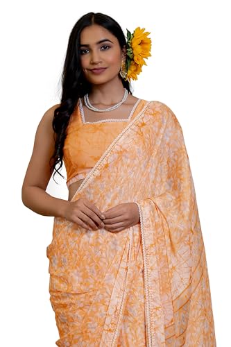 Image of MIRCHI FASHION Women Saree Floral Print Chiffon | Lightweight Festive Occasion Sari for Farewell and Functions with Unstitched Blouse Piece