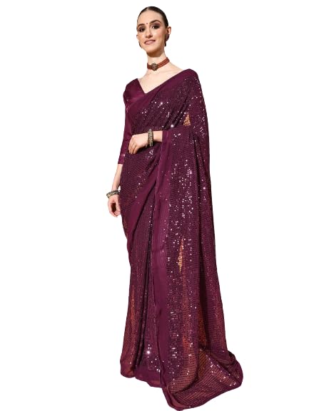 varni NX Women's Lace Soild Georgette Saree With Blouse Piece