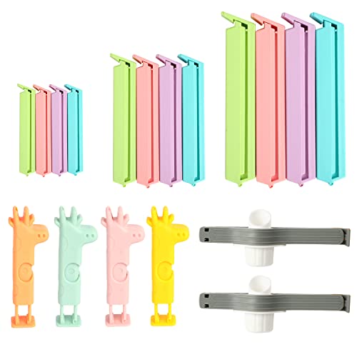 JOFONY 18 clips de cierre, clips de sellado de plástico, clips para bolsas, pinzas de bolsa, abrazadera de cierre multifuncional para bolsas congeladoras, aperitivos, nueces, café, cereales