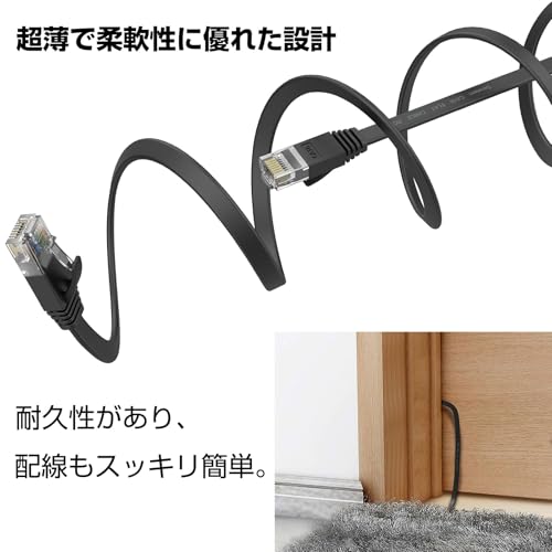 Senetem LANケーブル CAT6 15m フラット ブラック