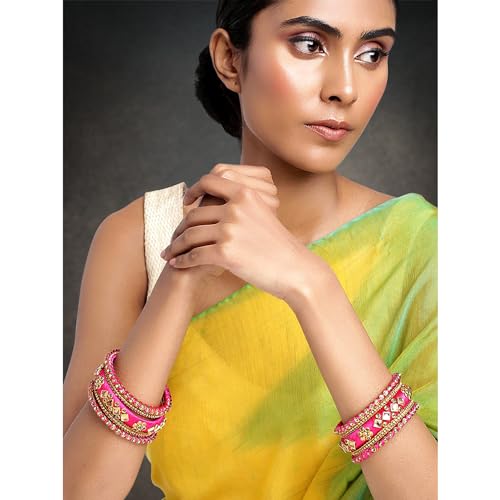 Image of Peora Silk Thread Kundan & Stone Studded Chuda Bangles Set Gift for Women