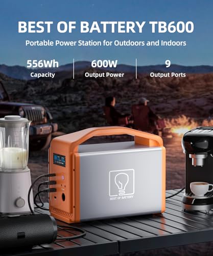 TB600 Portable Power Station, 556Wh LiFePO4 Solar Generator, 2 * 600W (Peak 1200W) AC Outlets, 100W USB-C, Emergency Backup Battery for Camping, RV, Outdoor, Home Blackout, CPAP (Panel not included) - Image 3