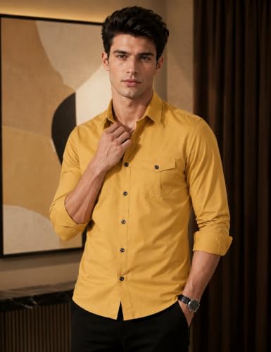 Image of Men's Double Flap Pocket | Regular Fit | Solid Spread Collar | Versatile Everyday Office Wear Comfortable |Stylish Design | Shirt
