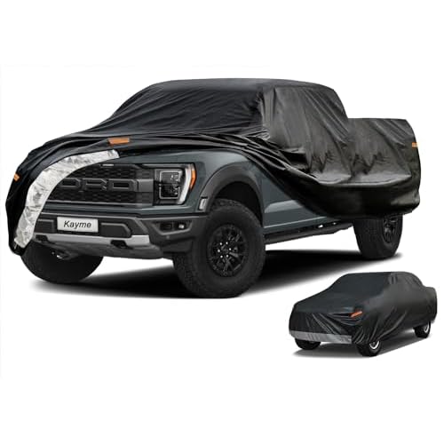 Kayme 7 Layers Truck Cover Waterproof All Weather, Heavy Duty Outdoor Pickup Cover Sun Uv Rain Protection, Universal Fit (Length Up to 228 inch) L/Bla