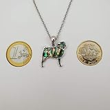 Kiara Jewellery Halskette mit Mops-/Hunde-Anhänger, eingelegt mit grünlicher Paua-Abalone-Muschel und Glasstein-Kragen an 45,7 cm langer Kette, Silber/rhodiniertes Basismetall mit natürlicher