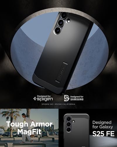 Image of Spigen Tough Armor MagFit | Samsung Galaxy S25 FE Case [Kickstand] [Magsafe] Galaxy S25 FE Back Cover | TPU+PC - Black