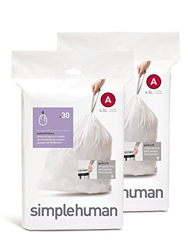 simplehuman Custom Fit Trash Can Liner A, 4.5 Liters / 1.2 Gallons, 30-Count (Pack of 2)