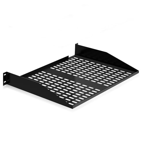Pyle 19-Inch 2U Server Vented Shelves for Good Air Circulation Cantilever Wall Rack Universal Device Cabinet Shelf Computer Case Mounting Tray Black (PLRSTN22U) 1 Unit