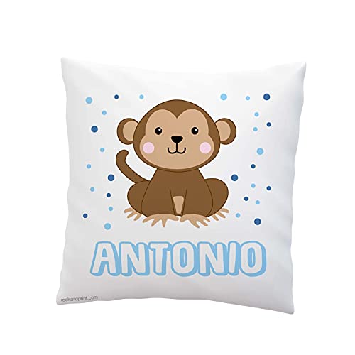 Cojín personalizado Monito 40x40 cm, incluye relleno. Decoración Habitación infantil. Almohadón Cole Guardería