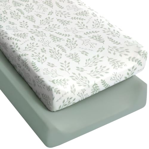Image of Yoofoss 2-Pack Diaper Changing Pad Cover for Boys Girls 32x16 (Green+Leaf)