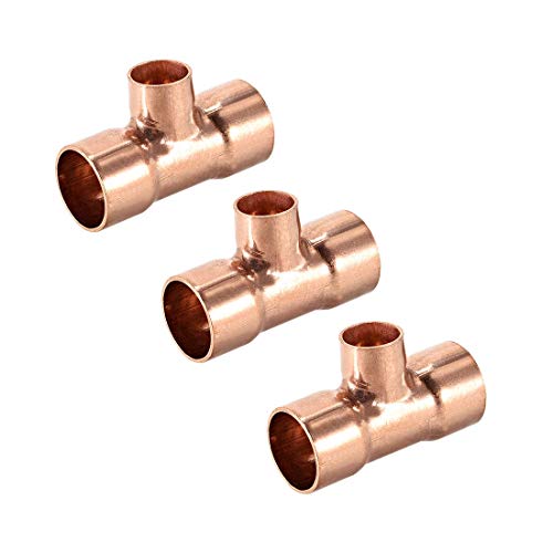DealMux Conector de conexión de tubería de presión de cobre en T reductora de cobre de 3/4 pulgadas X 1/2 pulgadas X 3/4 pulgadas para suministro de plomería y refrigeración 3 piezas