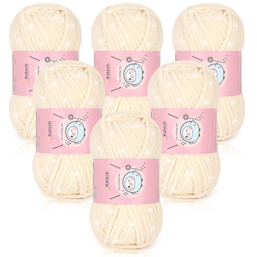 Image of Katech Sparkle Chenille Yarn for Crocheting-6 * 50g /1.76oz-4 Worsted Medium