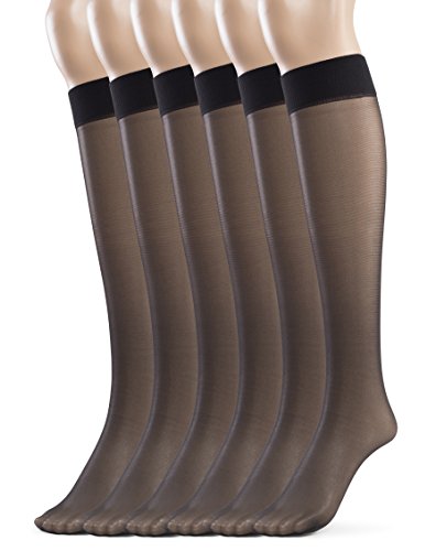 Image of Silky Toes Sheer Knee High Stockings for Women, 6 Pairs Nylon Trouser Socks ﻿With Comfort Top