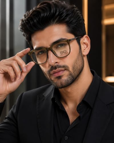 Image of Soft Square Optical Eyeglass Frame for Men & Women, Front with Metal Temples, Clear Demo Lenses, Lightweight Mixed Material Frame, Ribbed Temple Design for Prescription Lens Replacement