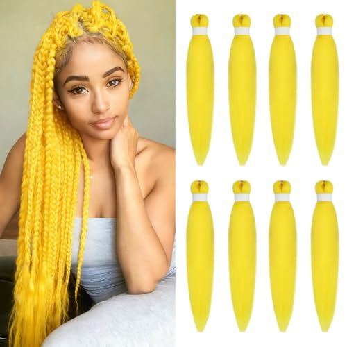 8 Pack Braiding Hair Pre Stretched - 26" 90G/Pack Premium Pre Stretched Braiding Hair Extensions, Professional Itch Free Perm Yaki Texture Prestretched Hair(Yellow)