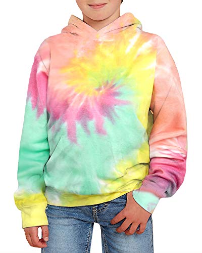 Image of GAMISOTE Unisex Kids Tie Dye Sweatshirt Boys Girls Hooded Kangaroo Pocket Pullover Hoodies