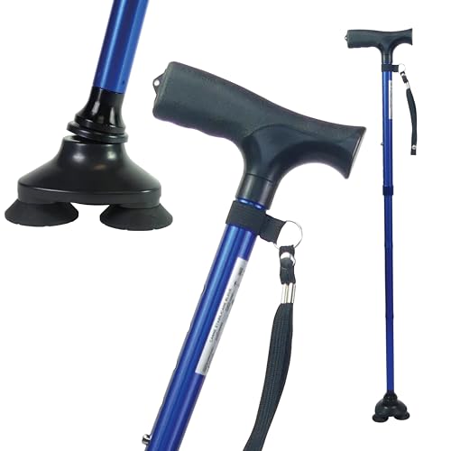 Identités, Canne Stabilicane Bleue, Stabilité Exceptionnelle, Embout 360°, Poignée Confort, Aluminium Résistant, Réglable en Hauteur, Pliante, Couleur Bleu
