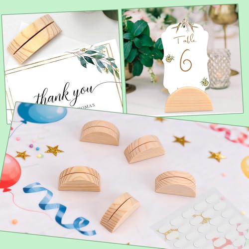 Image of 24Pcs Wood Table Number Stands, Wood Place Card Holders Include Traceless Adhesive Stickers, Semicircular Design Place Card Holders for Wedding, Ceremony, Birthday, Party, Events