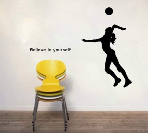 Sporting Volleyball Believe in Yourself Wall Decal Sticker Living Room Stickers Vinyl Removable Wide 53cm High 65cm Black Color