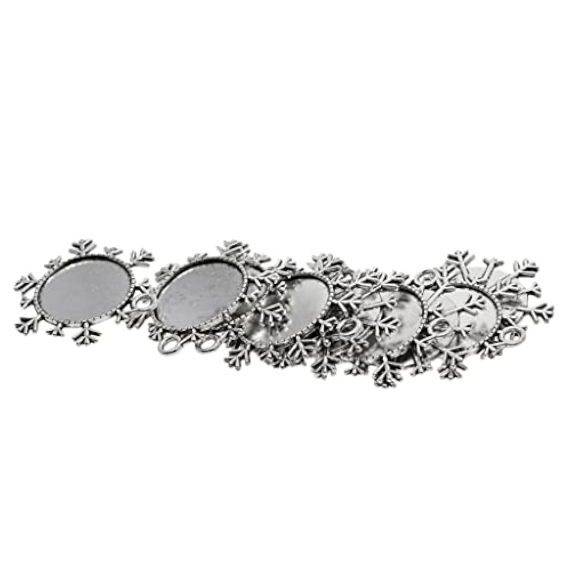 10 Pieces Vintage Christmas Snowflake Pendant Trays, Tibetan Silver