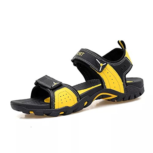 Soft Men Women Leather Sandals Waterproof Open Toe Adjustable Outdoor Hiking Walking Breathable Comfortable Sandal for Summer Beach Yellow(7.5 M US Men - 8.5 M US Women,25 cm Heel to Toe