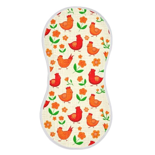 Cheery Chickens Pattern Muslin Burp Cloths for Baby 4-Layer Absorbent Cotton Large 22