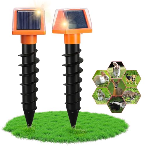 Repelente Solar de Ultrasonidos para Topos y Roedores 2 Unidades, 6 Modos Aleatorios 200m² por Dispositivo Protección 360° Luz LED IP66 Impermeable Ideal para Jardín y Césped