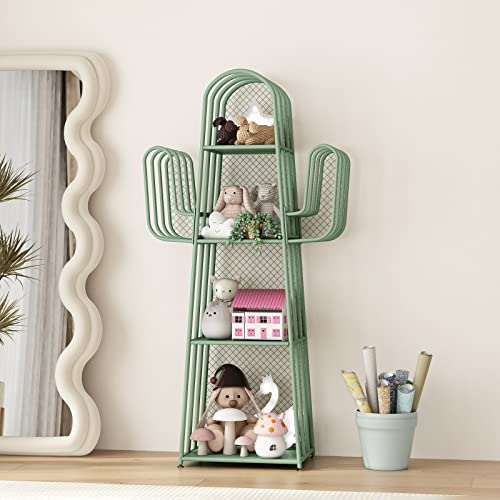 Doorxif 4-Tier Ladder Bookshelves Freestanding, Cactus Bookcase 4 Cube Storage Organizer Closet Corner Metal Display Cabinet, Corner Green Bookshelf For Small Spaces, Green Bookcase For Bedroom Office #TOP5