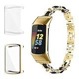 YeeCASE Compatible for Fitbit Charge 5 Watch Bands with 2 Case, Women Bracelet Jewelry Chain Metal...