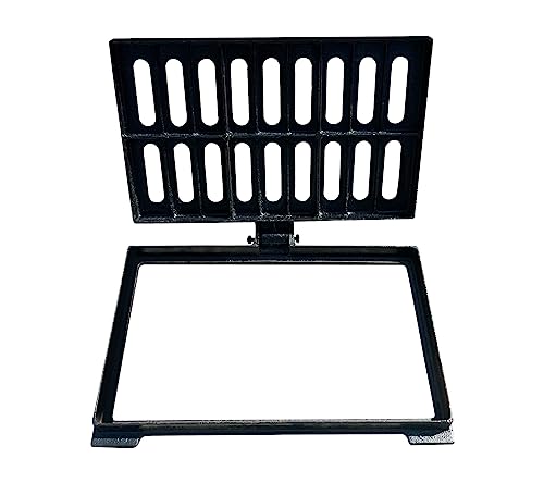 Natotela Cast Iron Drain Grate and Frame-20x12 in. Durable Ductile Iron Catch Basin Drain Grate with Bolted Down Base,Anti Thief Metal Drainage Grate for Sewer Yard Garage Farm Patio Concrete Well