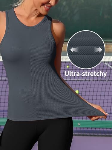 Image of ATTRACO Ribflex Workout Tank Tops for Women Seamless Full Length Gym Tops Athletic Yoga Top Built in Bra