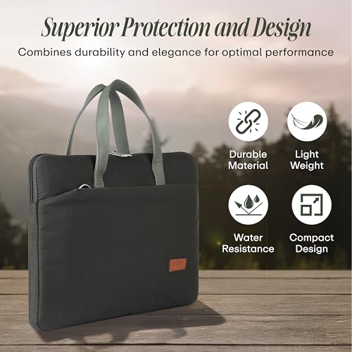 Image of Protecta Grace Office Laptop Messenger Bag for Men and Women Canvas Look Laptop Briefcase Water Repellent Padded Laptop Messenger Sleeve Bag 15.6 Inch Ideal for Office & Work in Color Olive