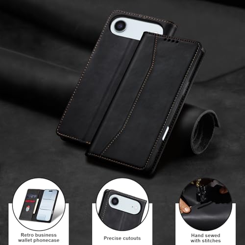 Image of Jasonyu Flip Wallet Case for iPhone 17 Air,Leather Magnetic Folio Cover with Card Holder,Kickstand - TPU Shockproof Durable Protective Phone Case,Black