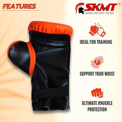 Image of SKMT PU Leather Boxing Gloves for Kids, Available in 2-9 & 7-14 Year Child Gloves (Orange, 2-9 Year Child Gloves)