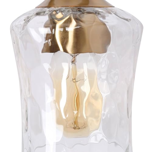 Image of KSANA 28 inch Large Bathroom Vanity Lights, 4 Light Mid-Century Modern Vanity Light with Textured Glass Shade Black and Electroplated Brass Bathroom Light Fixtures for Hallway, Entryway